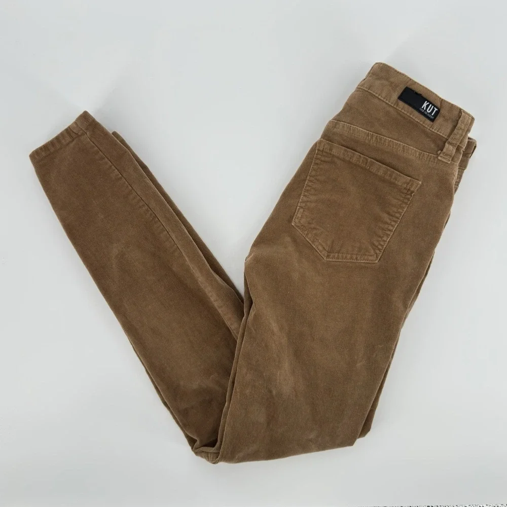 Kut From The Kloth Diana Skinny Corduroy Pants Brown Stretch Women's Size 00 Y2K